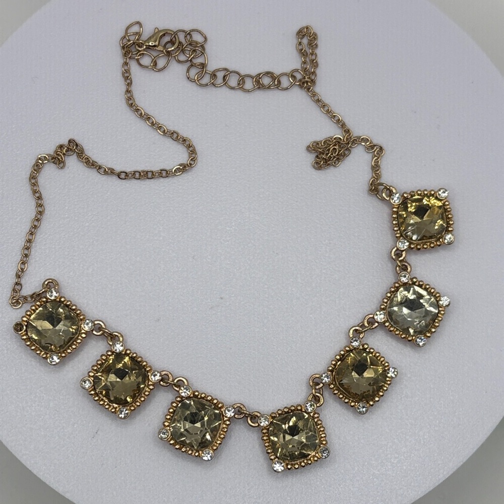 J Crew Gold Statement Necklace Champagne Crystal Square Bib - Picture 7 of 10